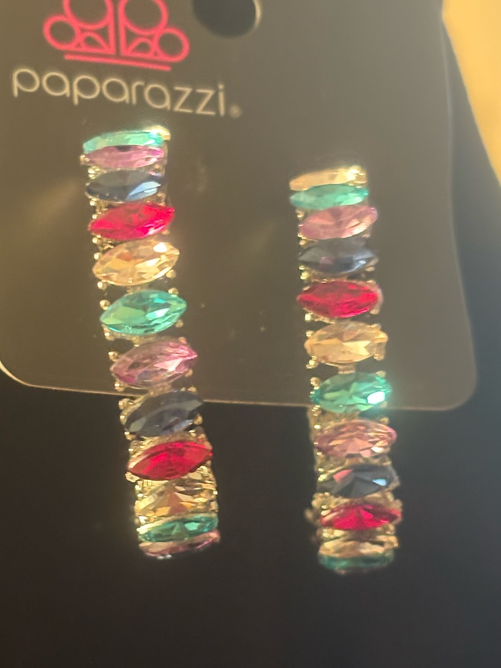 paparazzi Teal Pink Red Multicolor Marquise Linear Earrings